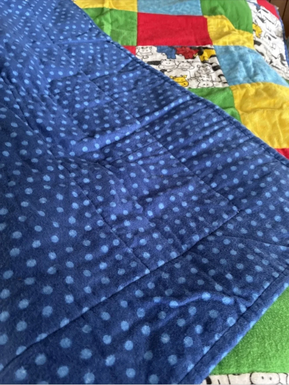 Multi-Color Patchwork Cow Print Baby Quilt - Red, Yellow, Blue, Green
